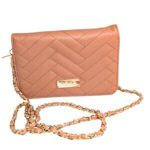 bebe Brown Faux Leather Sophia Quilted Chevron Chain Strap Convertible Crossbody